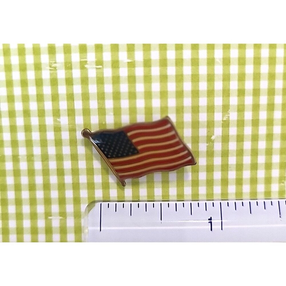 American Flag Enameled Gold Tone Lapel Hat Pin Tie Tac Patriot Made In USA .75"W